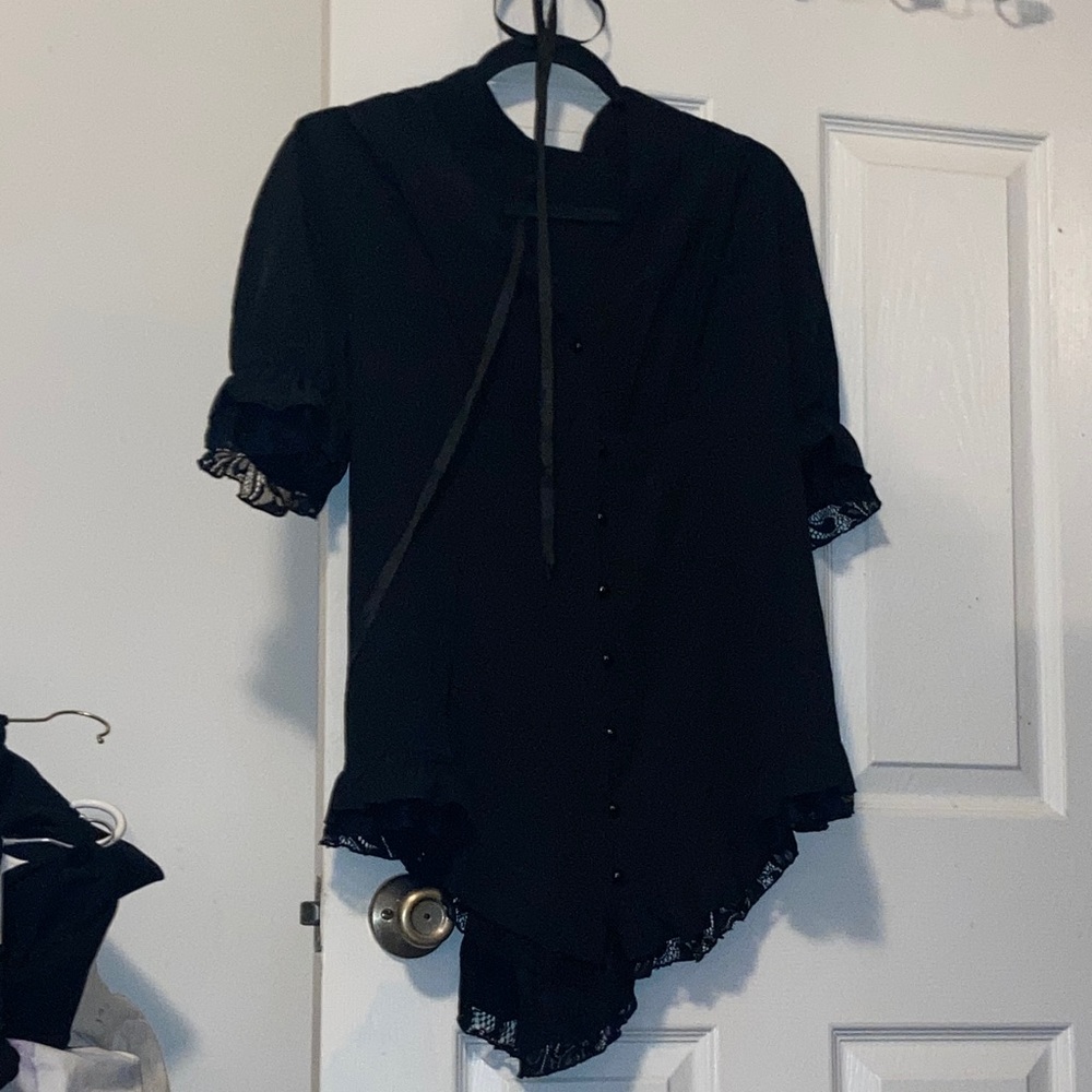 VENUS Black Lace Trim Blouse